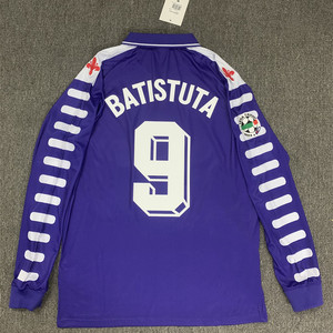 佛罗伦萨球衣98-99赛季主场长袖秋冬复古经典足球服紫百合9号巴蒂