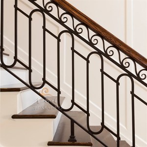 美式风格别f墅楼梯围栏铁艺栏杆铁阳台护栏室内实木面扶手
