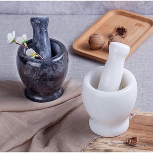 老式蒜缸子石头家用捣蒜器研磨石臼中药捣药罐大理石研磨杵手动锤