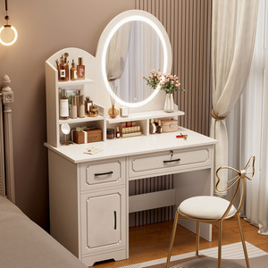欧式奶油复古风梳妆台化妆桌卧室现代简约多功能收纳柜一体化妆台