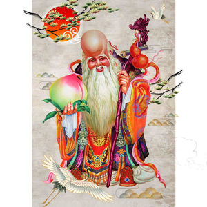 同款货源tb159209201241淘宝老寿星中堂卷轴挂画南极仙翁画像寿比