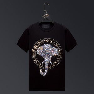 work lv ct男装联名丝光棉t恤男短袖烫钻大象衣服男士大码体恤修