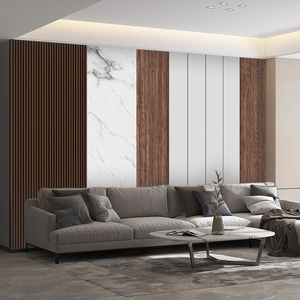 新中式仿木纹格栅电视背景墙壁纸现代轻奢风客厅墙布沙发装饰壁布