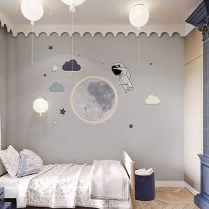 3d宇航员卡通壁纸儿童房墙布男孩卧室壁布简约床头背景墙壁画墙纸