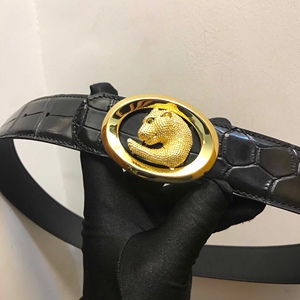 史蒂芬 24k镀黄金 真皮头层牛皮 实心纯铜 鳄鱼纹皮带腰带 豹子头