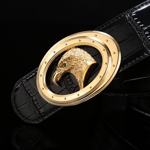 24k镀黄金扣头 头层牛皮 鳄鱼纹皮带 腰带 老鹰头 新款 黑色