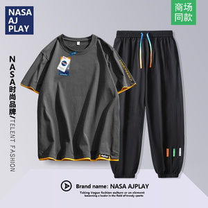 NASA短袖套装男2024夏季新款潮流学生帅气搭配长裤休闲运动两件套