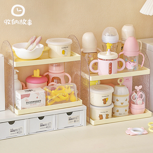 婴儿喂养台置物架床头宝宝用品奶瓶收纳盒子亚克力分层玩具储物柜