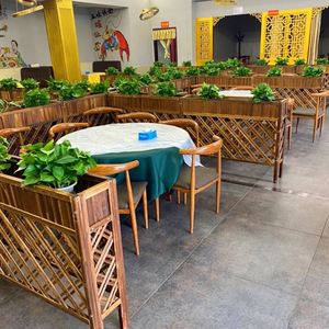 咖啡厅饭店装饰防腐木花架餐厅隔断花架网格护栏花箱花园篱笆围栏