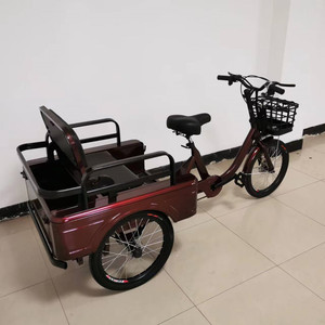 中老年人接送儿童承载三人脚踏电动助力三轮车20寸可折叠后箱载物