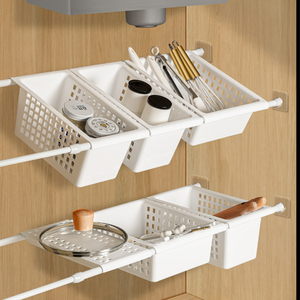 厨房下水槽收纳架免打孔伸缩杆置物架橱柜调料架分层隔板架储物篮