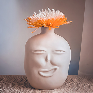 人脸花瓶陶瓷菊花惊讶脸人头头像搞怪抽象素胚素烧小口细口单支
