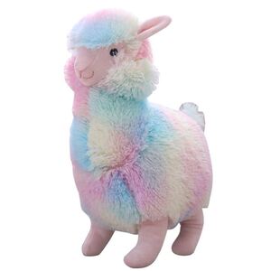 梦幻七彩羊驼公仔彩虹绵羊少女心神兽玩偶外贸娃娃发光安抚礼物