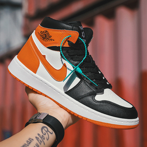 aj男鞋官网正品aj1扣碎篮板莆田空军一号高帮黑白橙女情侣鞋橘色