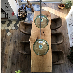 北欧原木大板茶台创意服装店木桌办公桌会议桌自然边长桌原木餐桌