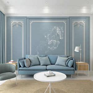 现代简约客厅电视背景墙自带边框壁画欧式石膏线墙布定制无缝墙布