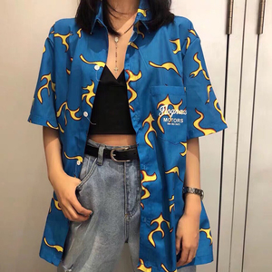 golfwang蓝色火焰衬衫golfwangblue fire shirt夏威夷短袖花衬衫