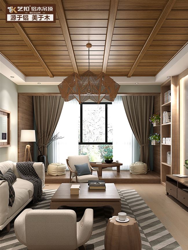 新中式厨房阳台客厅o吊顶造型集成吊顶铝扣板木纹天花y板长条形.