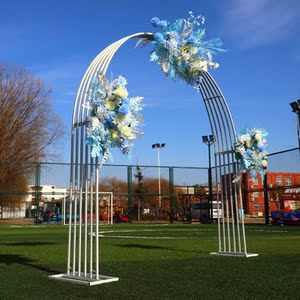 一线牵拱门婚庆道具新款铁艺一线牵花拱门户外婚礼舞台现场背景布