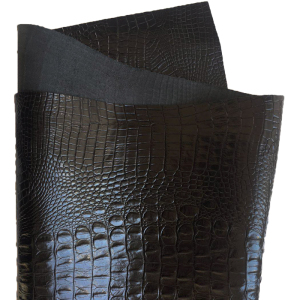 黑色皮料皮革整h张真皮压花凹凸鳄鱼纹头层牛皮鞋包料手工diy材料