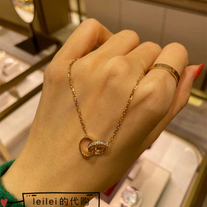 cartier/卡地亚 18k玫瑰金 love经典双环满天星项链 镶钻锁骨链