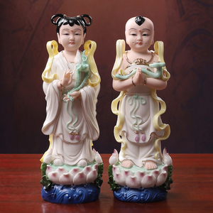 久畔陶瓷金童玉女观音菩萨侍奉家用供奉善财童子龙女童男童女摆件