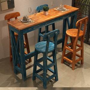 实木吧台桌椅组合地中海咖啡桌阳台小吧台复古餐桌家用小吧台酒吧