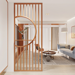 日式屏风客厅实木隔断进门遮挡原木格栅置物架简约樱桃木玄关花格