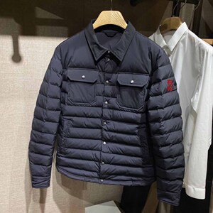 mooncoo/蒙口翻领衬衫羽绒服男士休闲简约保暖纽扣长袖夹克外套潮