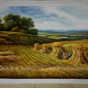 纯手绘田园乡村风j景油画丰收客厅餐厅装饰画挂画稻田稻谷麦田包