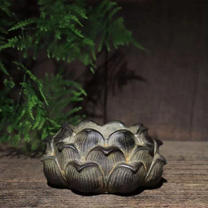 老石雕旧石器仿古青石莲花盆聚宝盆烟缸摆件客厅装饰复古陈设摆件