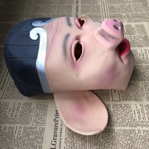 面具全脸硅胶易容面具拔河搞w笑面具硅胶假人脸部套头面具美女猪.