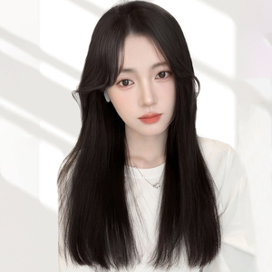 假发女中长发中分八字刘海黑色中长款仿真发自然日常整顶全头套式