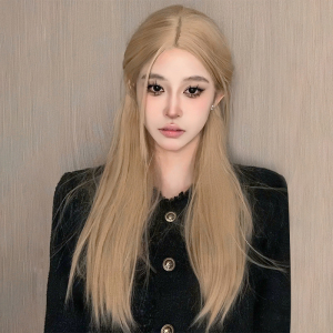 假发女长发主播女团rose同款白金色中分长直发自然逼真jk全头套式