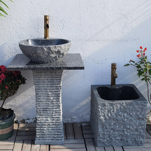 天然石头洗手盆户外庭院一体洗手池阳台家用洗脸盆大理石立柱台盆