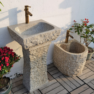 天然石头洗手盆户外庭院一体洗手池阳台家用洗脸盆大理石立柱台盆