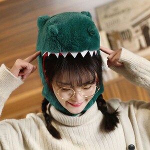 恐龙面具头套女可爱网红同款帽子拍照写真道具毛绒卖萌秋冬季保暖