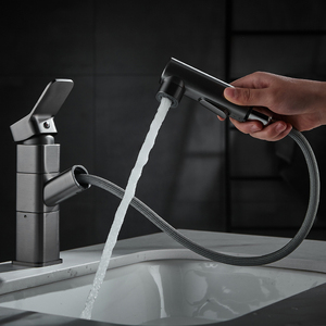 德国全铜可伸缩水龙头洗漱台卫生间浴室厕所洗手盆抽拉式冷热龙头