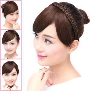 三七分假发女 斜刘海假头发遮盖白发刘海斜刘海辫子发箍头帘隐形