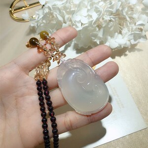天然石榴石毛衣件女长款如意链石吊坠项链女n高档饰品挂玉百搭简