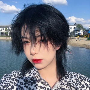 狼尾假发男女短发男士羊毛卷男生整顶白色男全头套式日常自然中分