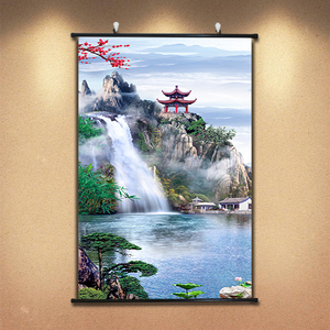 仙堂背景佛堂无动物活物山水画仙家背景堂口亭子贴画装饰壁可定制