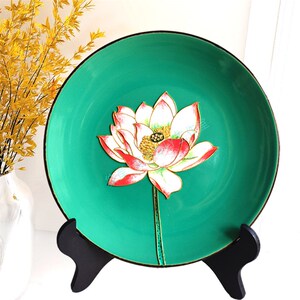 高档景泰蓝掐丝珐琅工艺画 金丝彩沙diy手工材料包荷花陶瓷盘子装