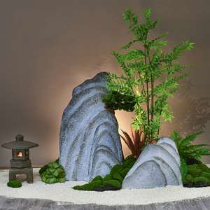 仿真绿植假山石造景室内楼梯下枯山水景观羊齿叶公司角落装饰摆件
