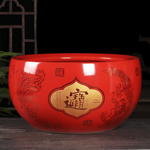 红黄色景德镇陶瓷鱼缸聚宝盆养金鱼乌龟缸桌面风水招财纳福荷花缸