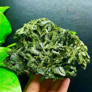 刚果树叶羽毛绿帘石绿碧玺浮生原矿原石矿物晶体奇石观赏收藏标本