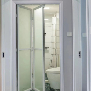 上海定制卫生间折叠门白色吊轨钛镁铝合金厨房厕所推拉移门无下轨