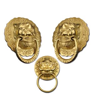 小型狮头e门上入户门虎头狮子中式仿古对开大门门环木门拉手环