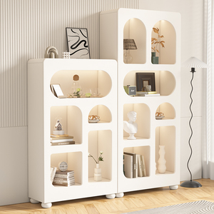 定制书柜展示柜法式奶油风白轻奢高档家用客厅书架设计感异形创意