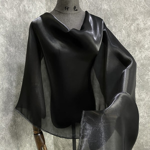 黑色水纹亮光欧根纱布料-丝滑柔软礼服裙子手工diy设计师服装面料